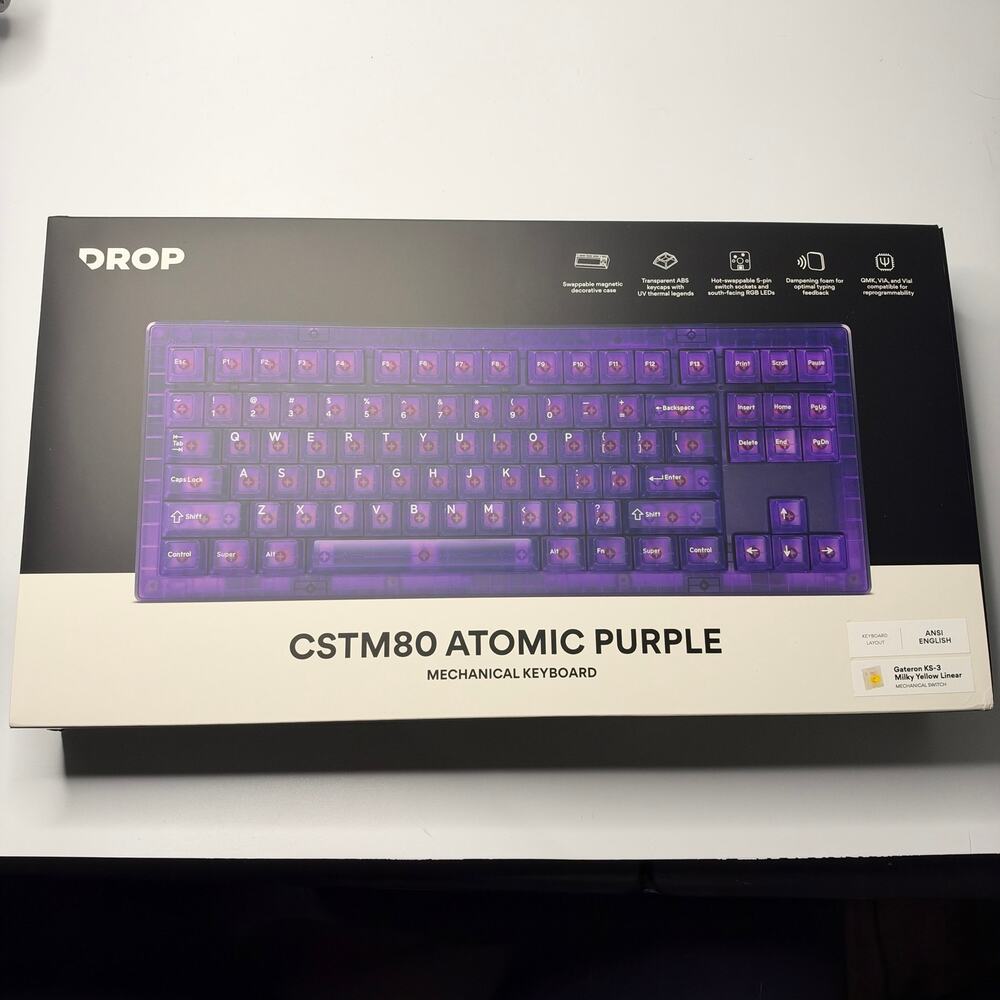 BNIB Drop CSTM80 Atomic Purple TKL RGB Mechanical Keyboard Gateron Milky Yellow